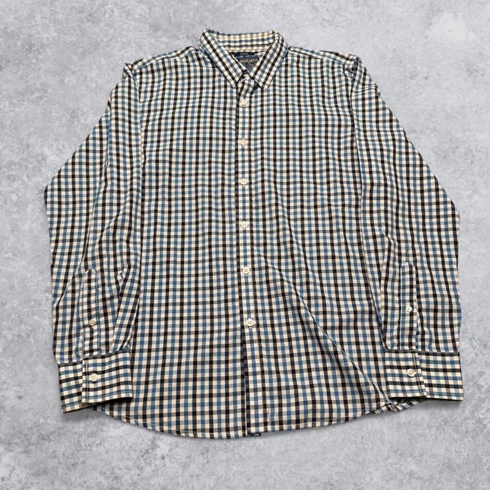 American Rag Mens Large Vintage Y2K Checkered Button Up Dress Shirt Blue White